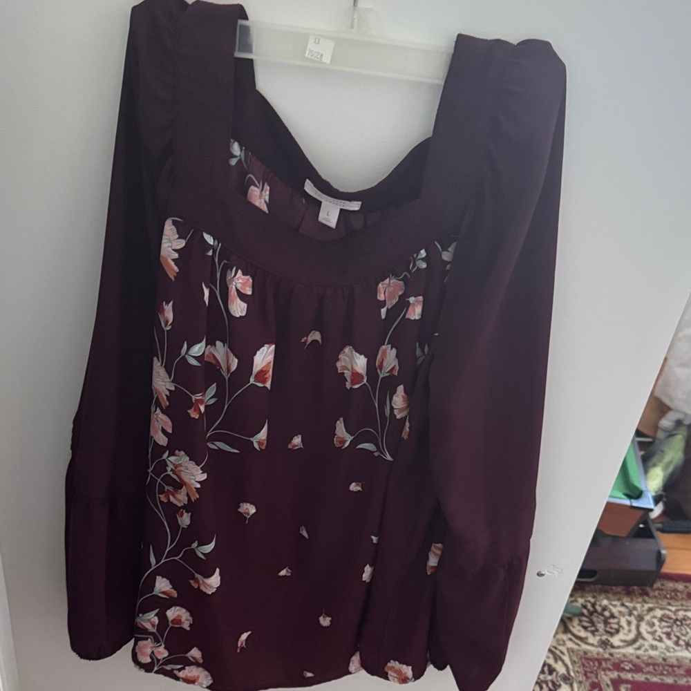 LC Lauren Conrad Burgundy Floral Blouse